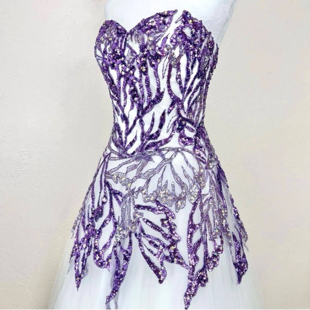 NWT Tiffany Designs 61113 Butterfly Beaded Sequin White Ivory Purple Dress 6 - Picture 5 of 15